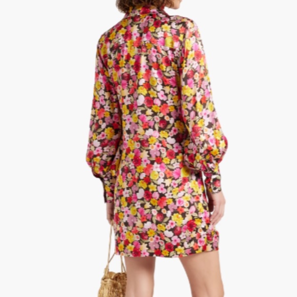 Ruched Floral-print Silk-blend Satin Mini Shirt Dress from GANNI - Picture 2 of 9